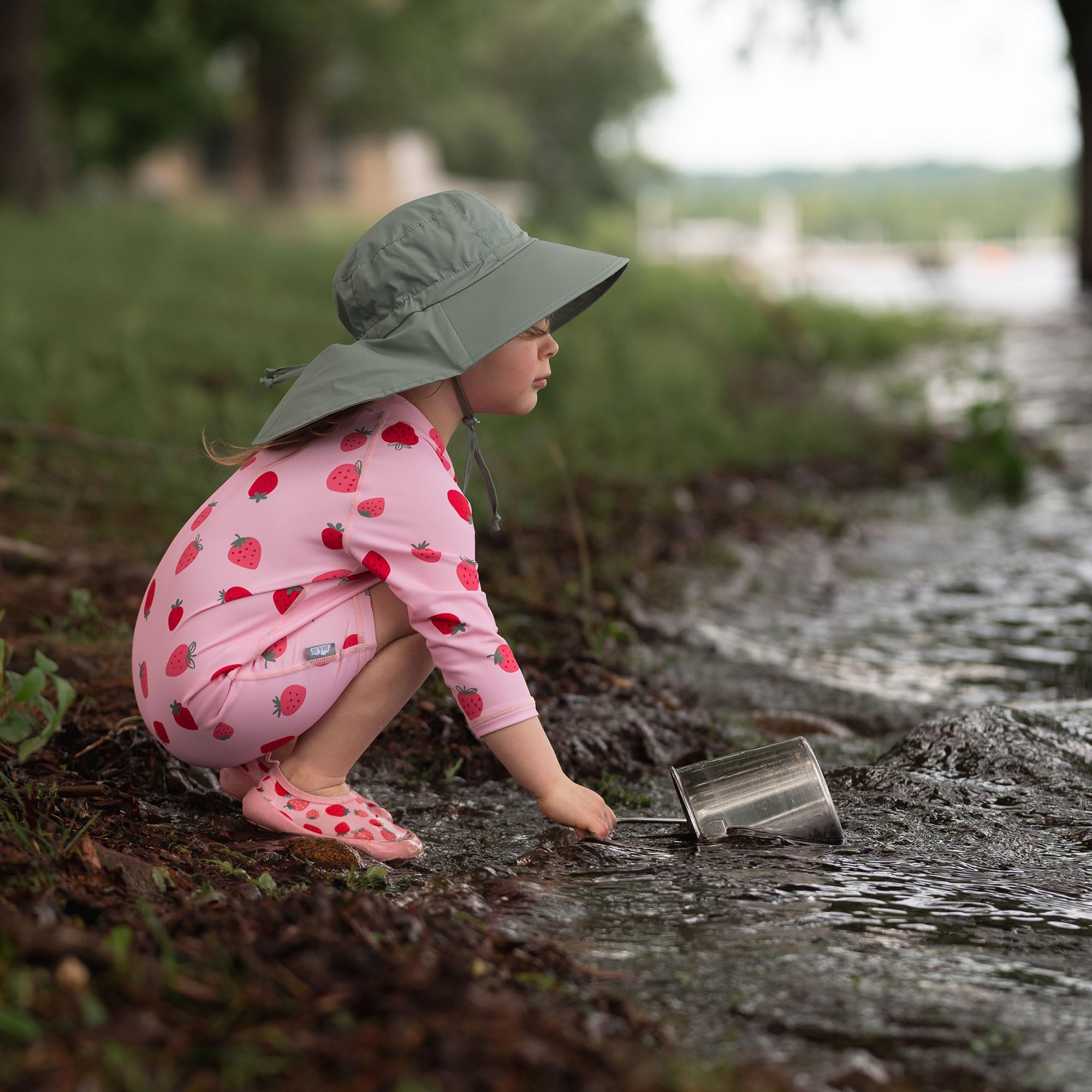 JAN & JUL Chapeau de soleil réglable en coton UPF 50+ pour enfant, Vert genièvre, 6-24 mois