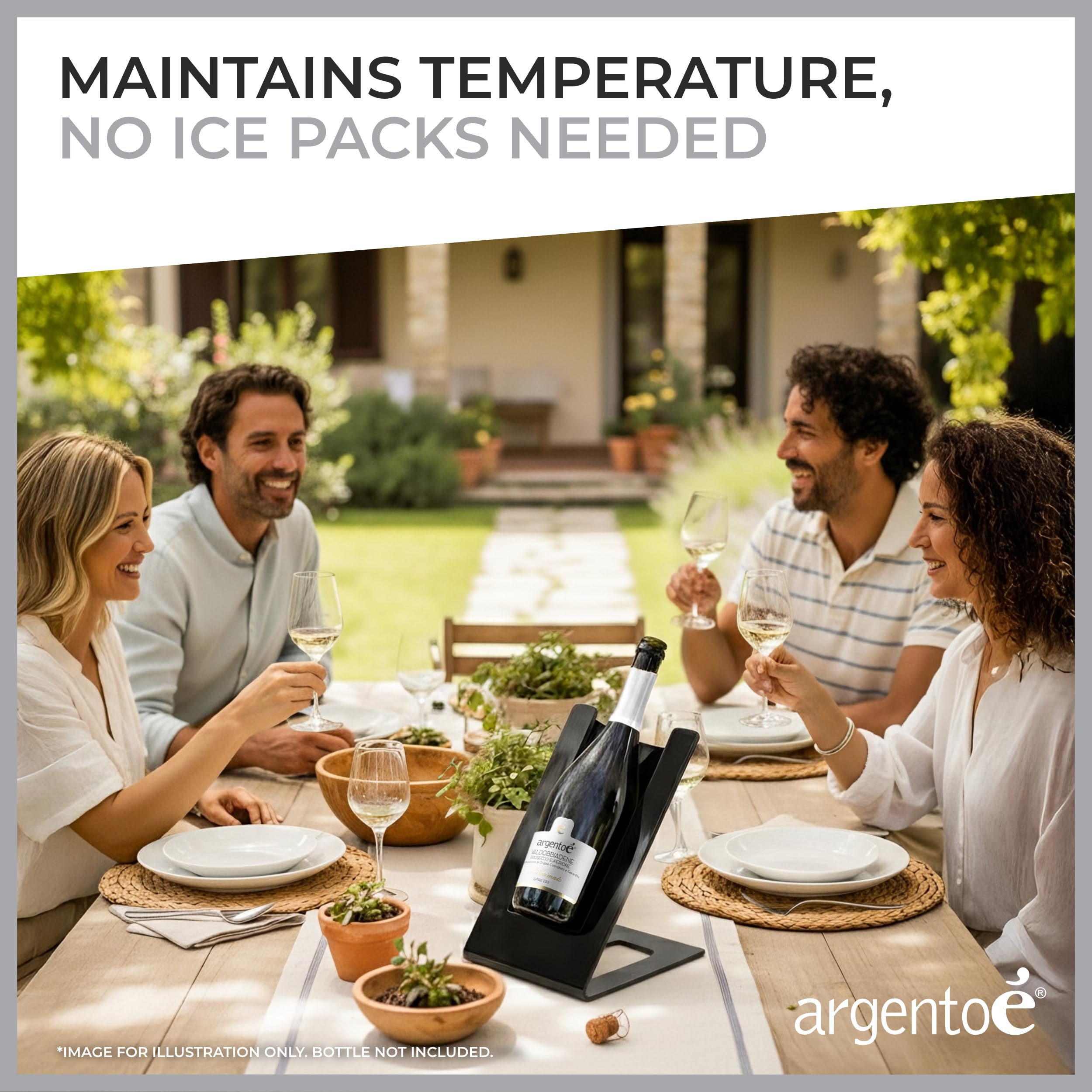 argentoè Gelette Rafraîchisseur de Bouteille de Vin - Porte-Bouteille Réfrigérant et Glacette Thermique de Table - Présentoir pour Mousseux et Champagne Sans Glace - Design Made in Italy (Noir)
