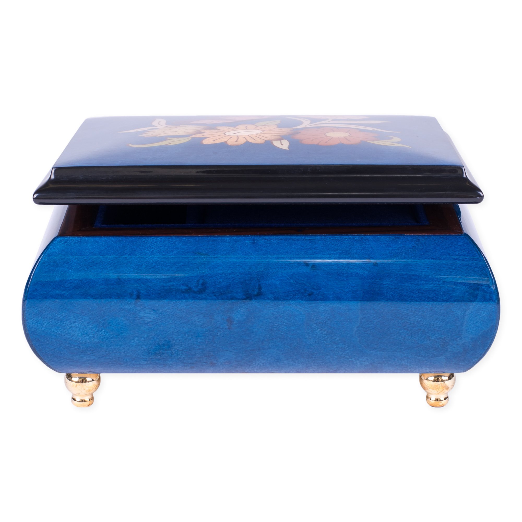 Blu scuro farfalla italiana realizzata a mano in legno di olmo Musical box plays Tune Blue Danube Waltz