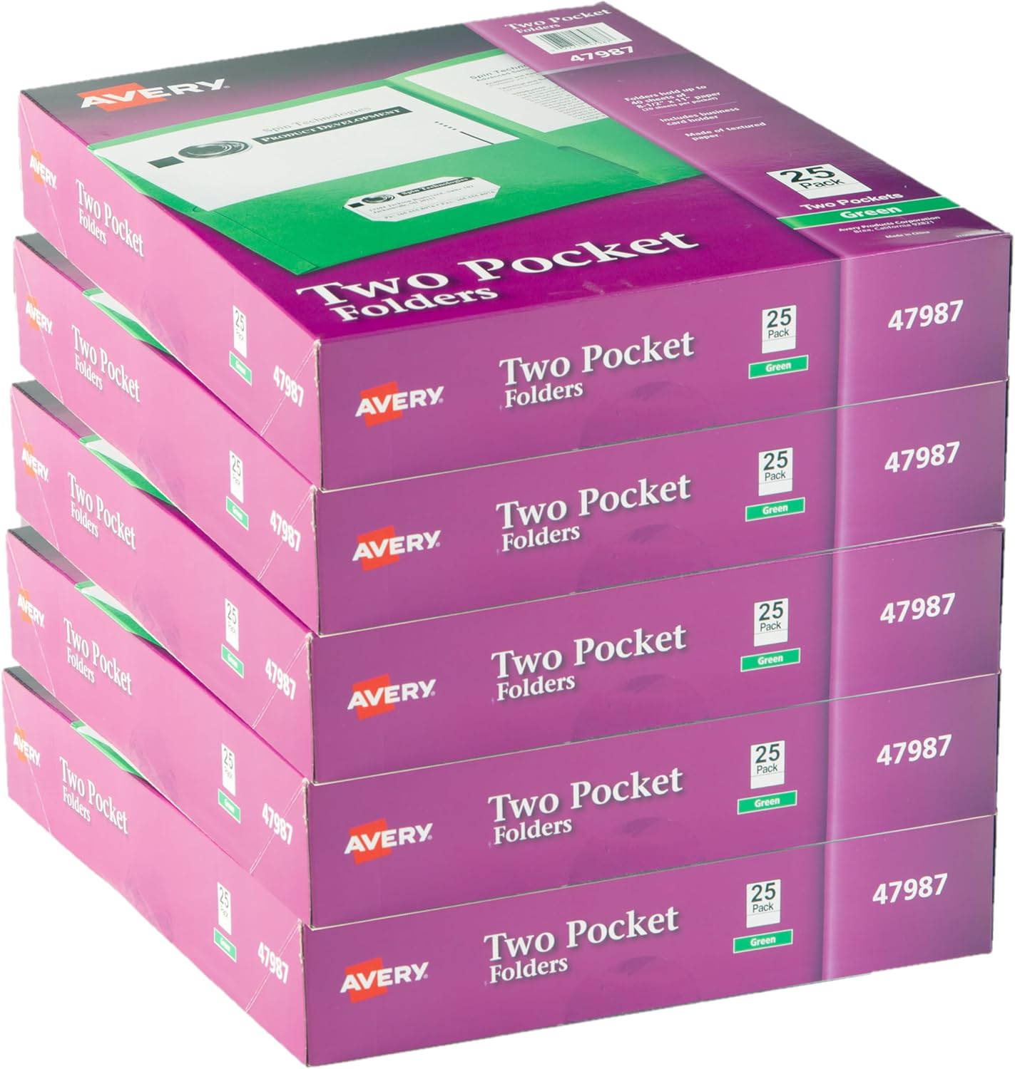 Avery Two Pocket Folders, Holds up to 40 Sheets, Business Card Slot, Case Pack of 125 Green Folders (47987)