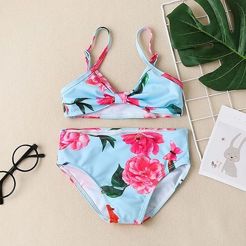 Miniatura 7 de Trajes de baño para niños pequeños niñas de verano estampado floral hojas de vacaciones azul claro dos azul claro 4-5 años