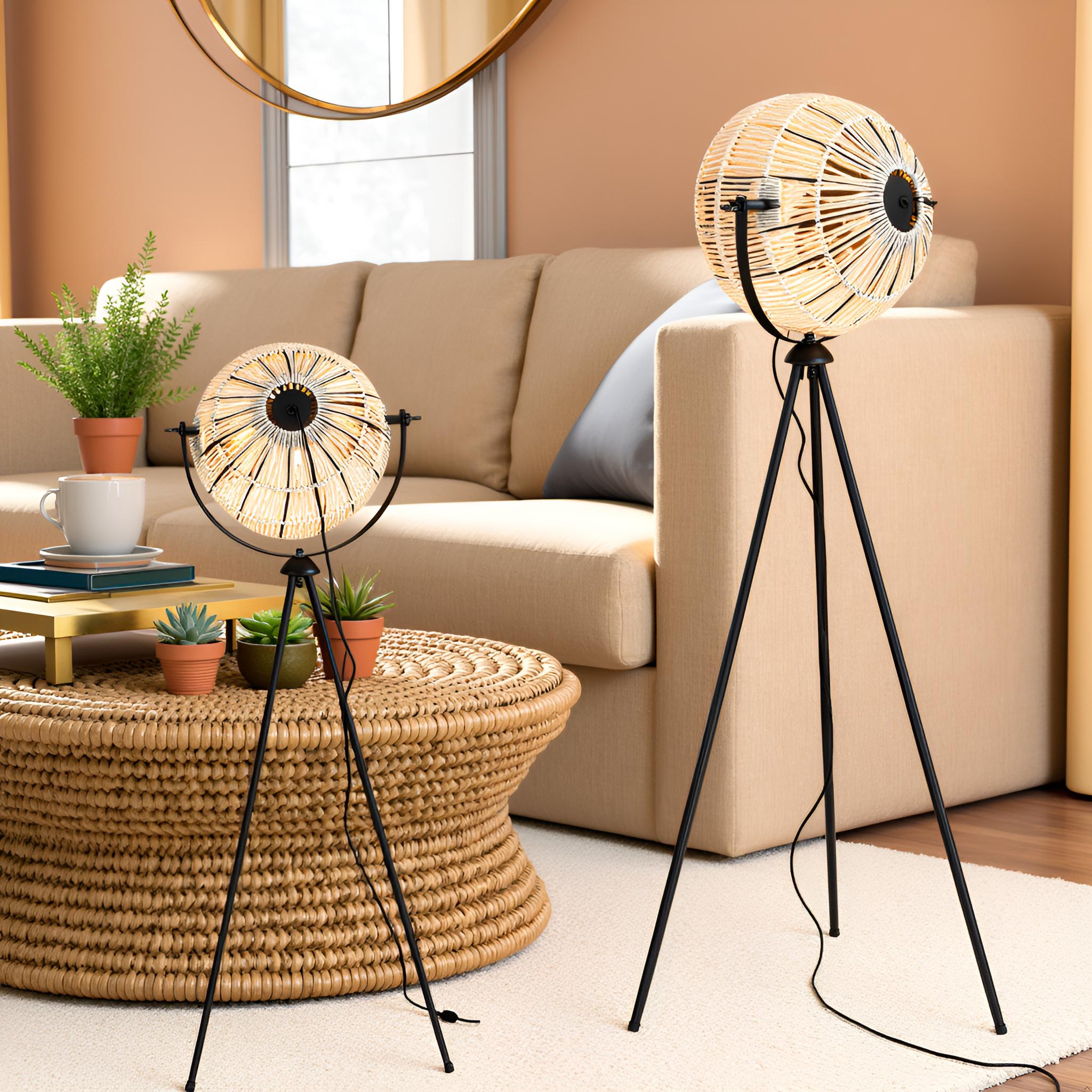 Osasy Novelty Tripod Floor Lamps with Boho Hand-Woven Lampshade