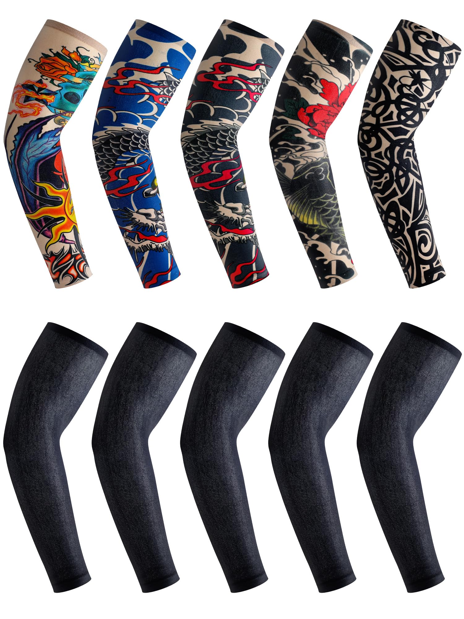 Boao20 Pcs Temporary Tattoo Sleeve for Men Women UV Sun Protection Sleeves Arm Compression Sleeves for Sport Cycling Fishing