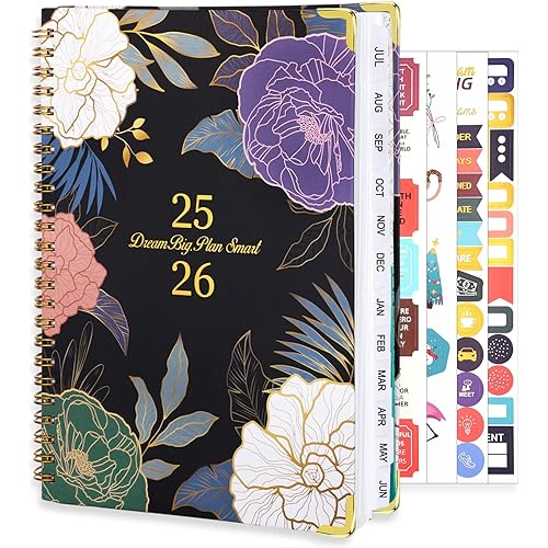 2025-2026 Academic Planner, A5 (6.5" x 8.5") Weekly and Monthly Planner, July 2025 - June 2026, Calendar Planner with Tabs, Inner Pocket for Home School Office Supplies, Blue Flower