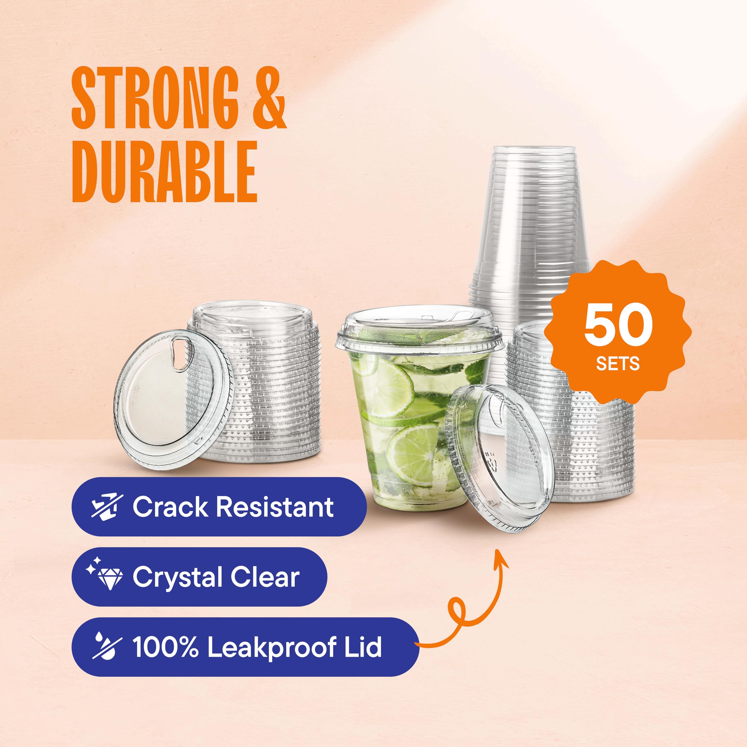 Amazon.com: 12 oz Clear Plastic Cups with Strawless Sip-Lids [50 Sets] PET  Crystal Clear Disposable 16oz Plastic Cups with Lids - Crystal Clear,  Durable Cup - BPA Free + Crack Resistant, for