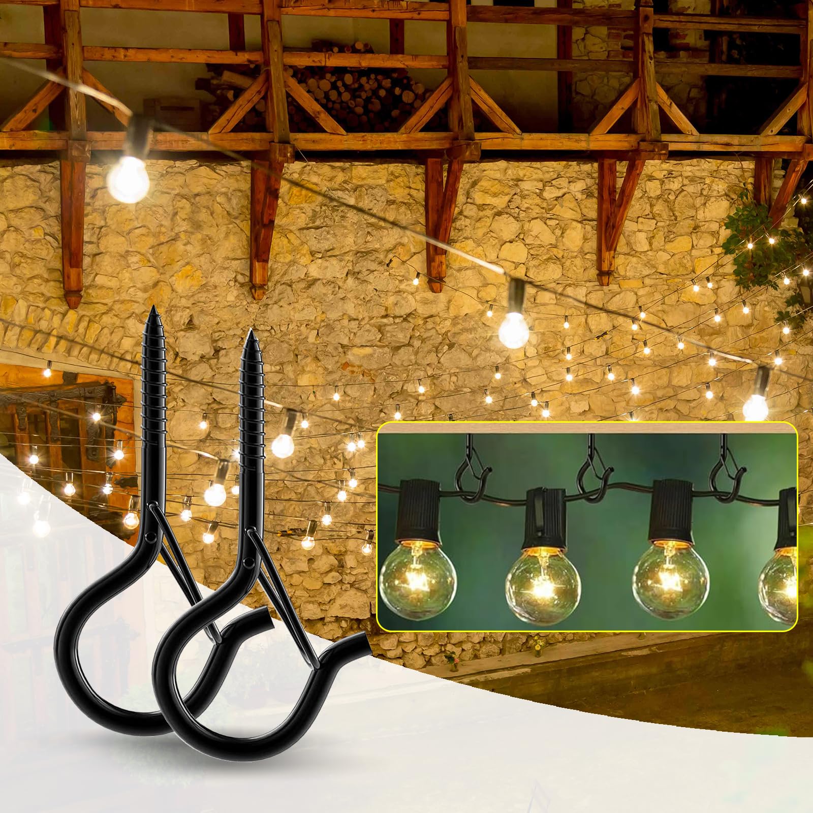 55 Pièces Crochet à Visser, Piton à Visser Noir Charge Lourde Avec Boucle De Sécurité Crochet De Plafond Bois Pour Suspendre Des Paniers à Plantes, Des Mangeoires à Oiseaux, Des Lanternes,Tasse