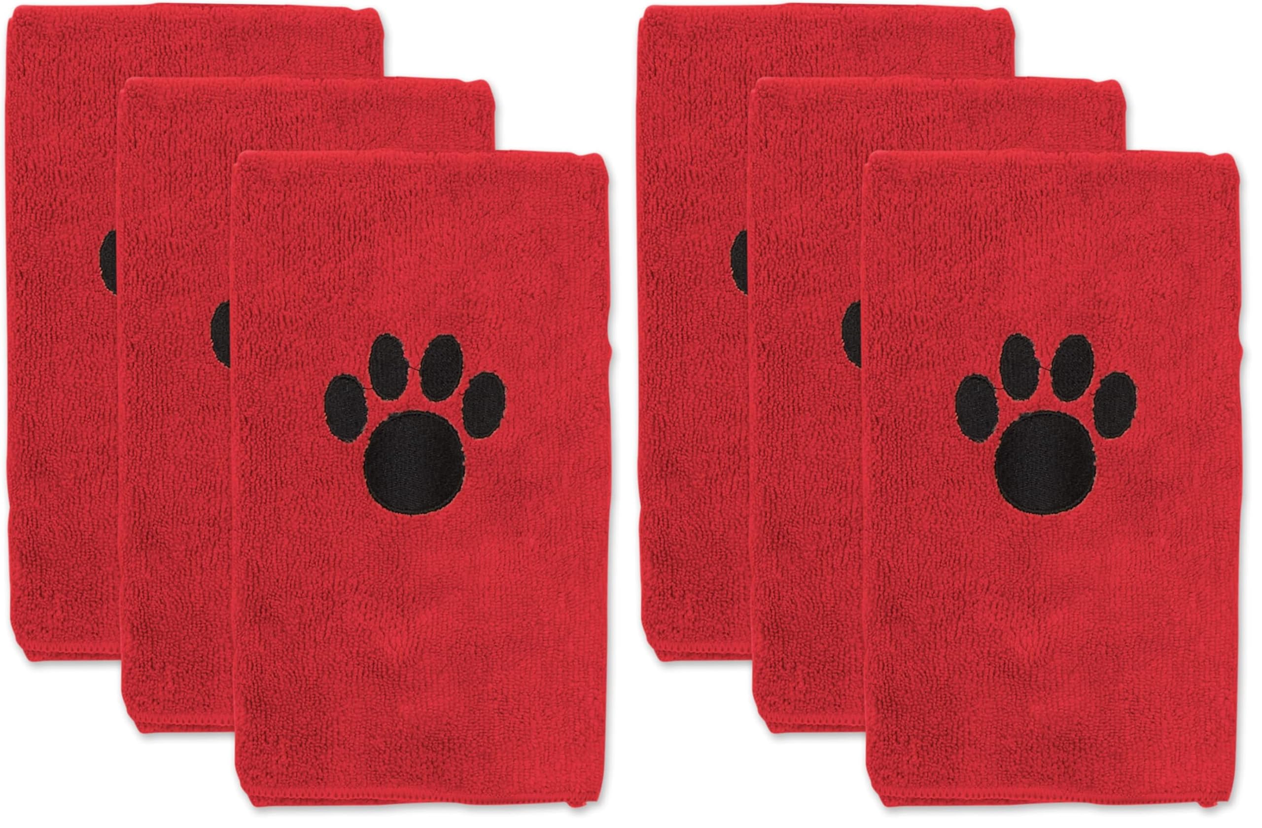 Bone Dry Pet Grooming Towel Collection Embroidered Absorbent Microfiber Drying Set, 15x30, Red, 3 Count (Pack of 2)