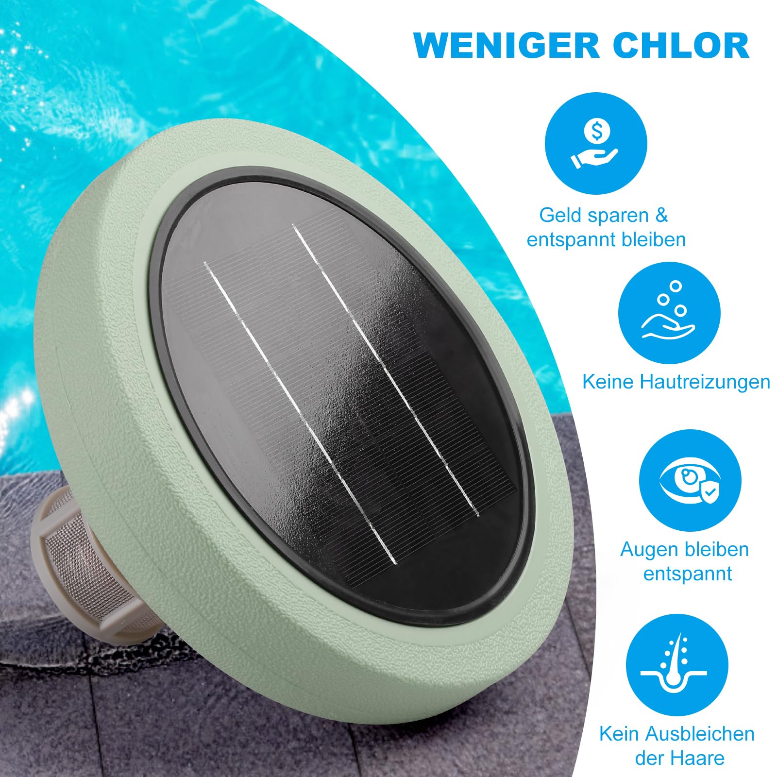 Solar Pool Ionisator Für Oberflächen- Und Einbautbecken, Schwimmender Kupfer Pool Reiniger, Bis Zu 150.000 Liter, Wasserreiniger Für Pools Und Spas (Grün)