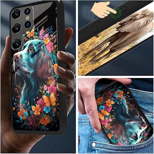 Miniatura 4 de Funda para teléfono Galaxy A14 5G para Samsung A14 5G con protector de pantalla de vidrio templado delgado, cubierta negra, diseño de lobo y luna