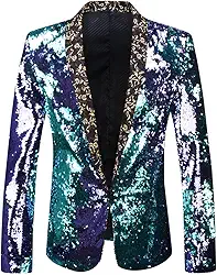 Blazer masculino Pyjtrl elegante com duas cores de lantejoulas brilhantes e conversível
