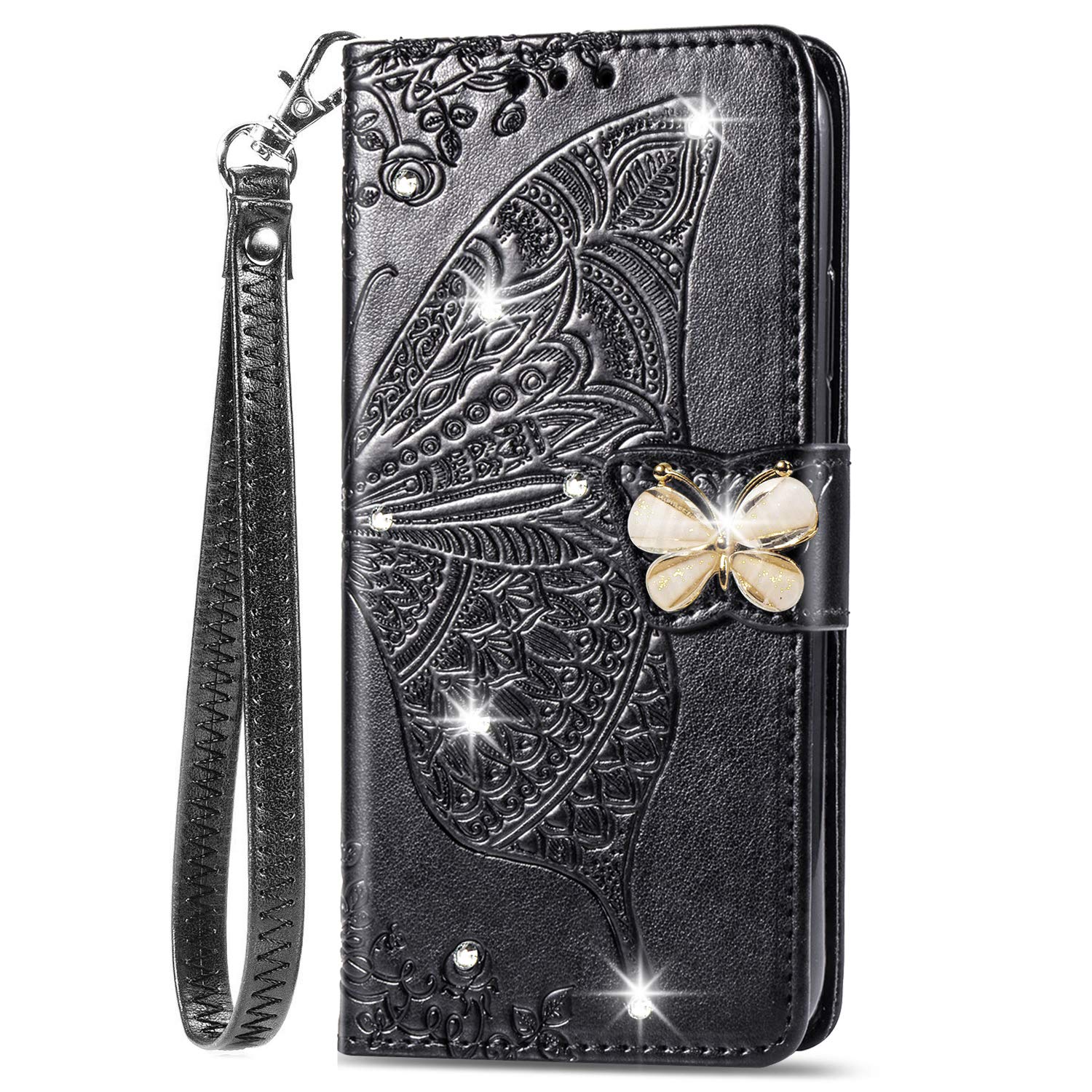 COMAKU Cover Farfalla per Oppo Reno 12 Pro 5G / Reno12 Pro 5G, Premium Custodia in PU Pelle con Slot per Schede - Oro Rosa