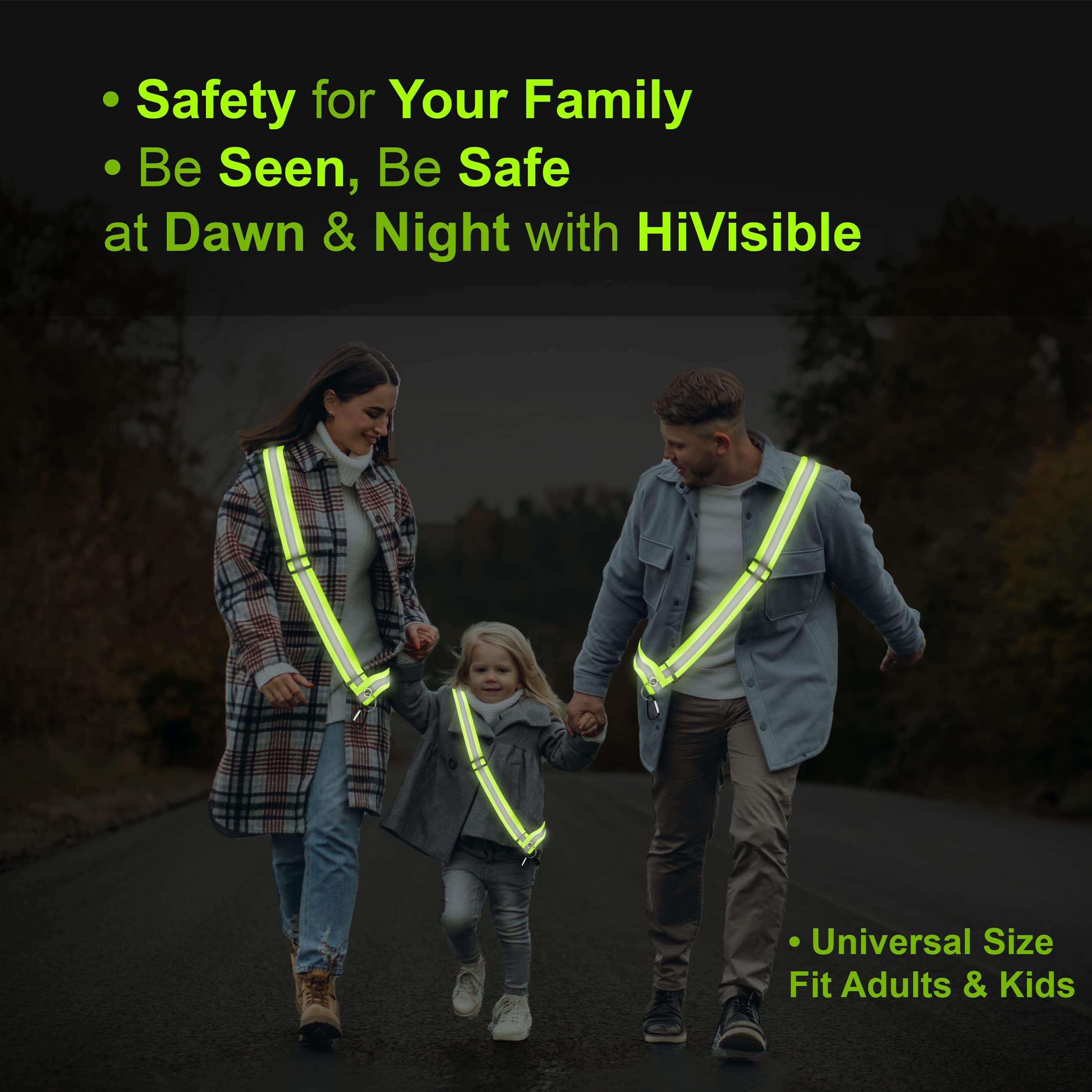 HiVisible Bulk 10 Pack - Safety Reflective Sash for Walking at Night Adjustable Safety Sash for Men Women Kids Reflective Belt Sash for Running Walking Biking
