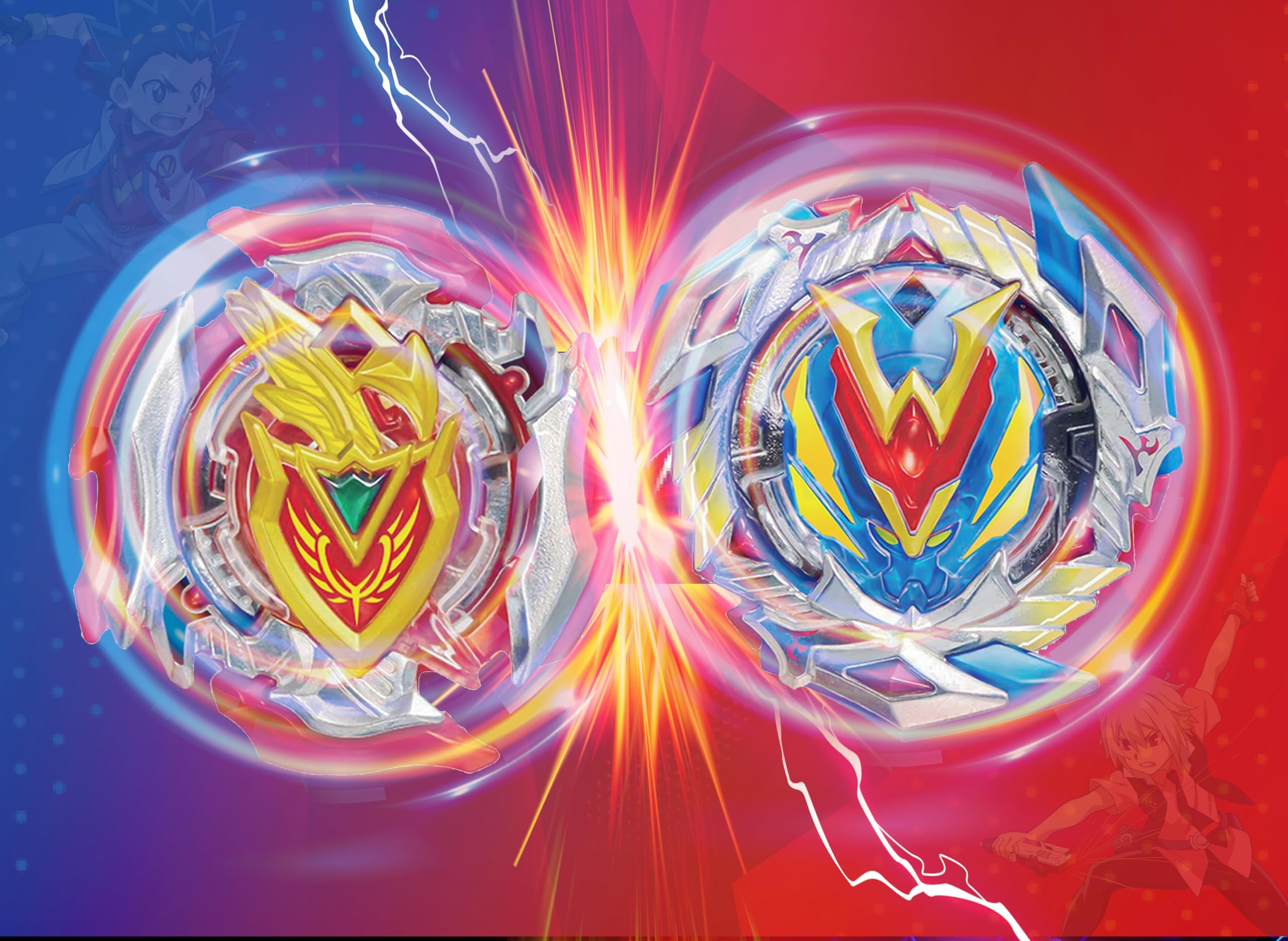 Lot de 2 Toupies de Combat avec 2 Lanceurs, 1 Poignée et Boîte de Rangement, Jeu de Duel pour Enfants