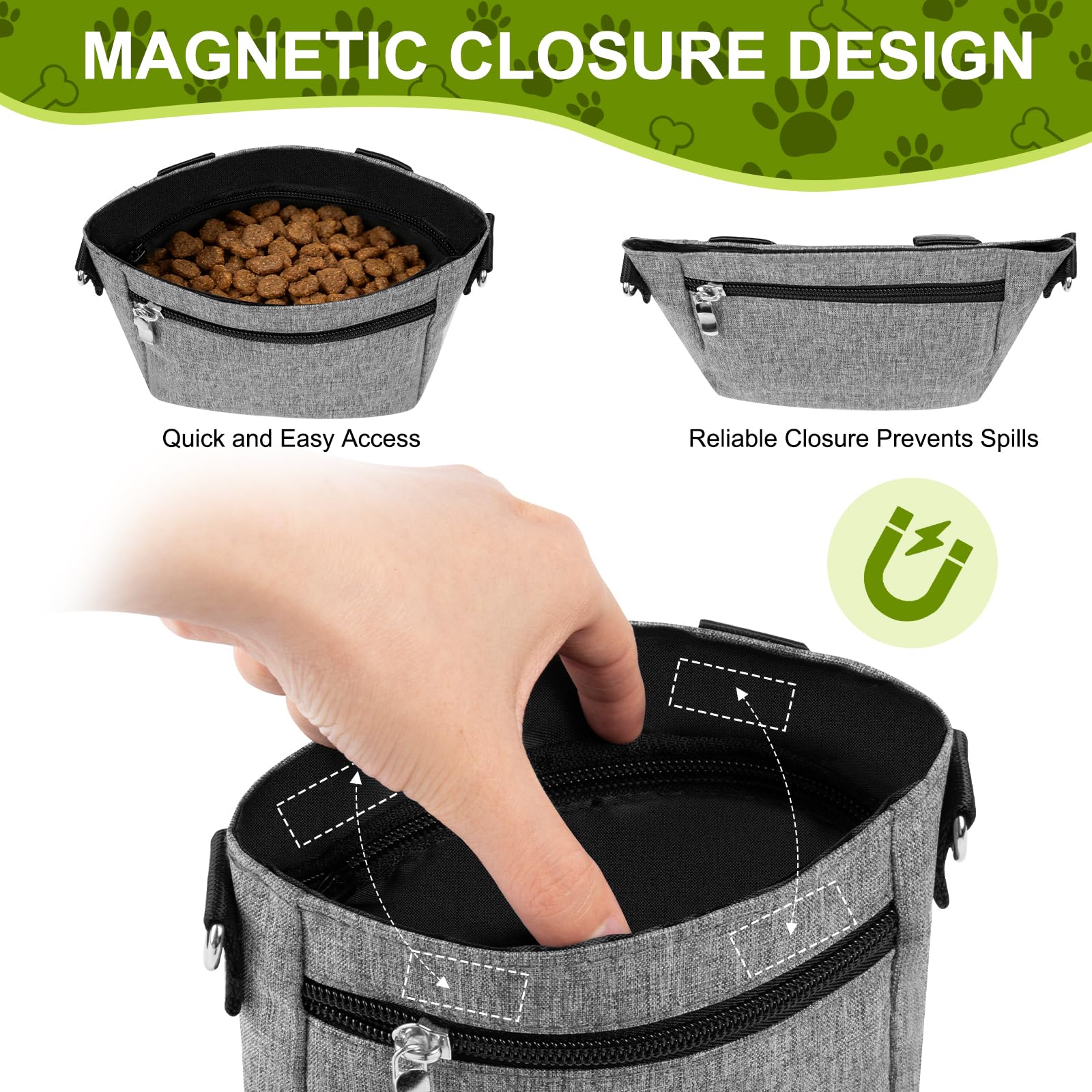 Dog Treat Pouch with Magnetic Closure - 3 Ways to Wear Dog Training Treat Bag with Waist Belt, Shoulder Strap & Metal Clip, Built-in Poop Bag Dispenser, Hands-Free Dog Training Treat Pouch - image 4