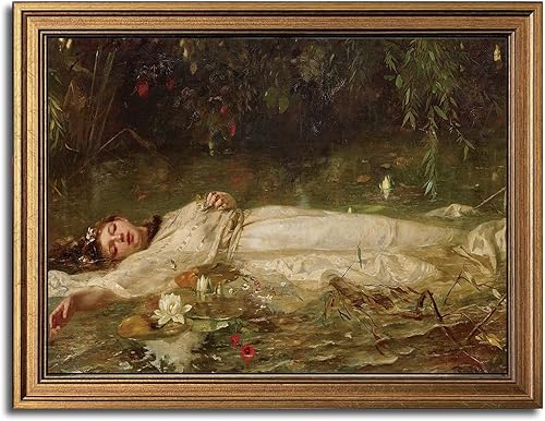 Miniatura 51 de Arte de pared con marco dorado, lienzo vintage de río, arte de pared, paisaje natural, río antiguo, impresiones artísticas para sala de estar,