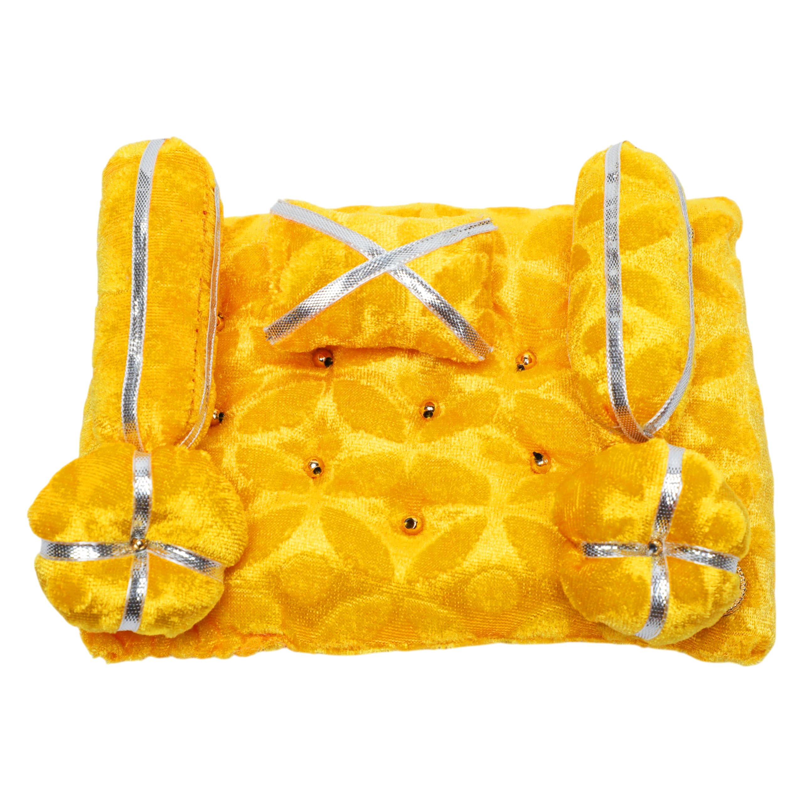 Decorative Laddu Gopal assan Gaddi Takiya Set Gadi Set for Bal gopal Laddu Gopal Ji Velvet Mattress Cushion Gadda Ladoo Dress Asan Traditional Janmashtami Festival Decor(Size:-9"X7")(Yellow)