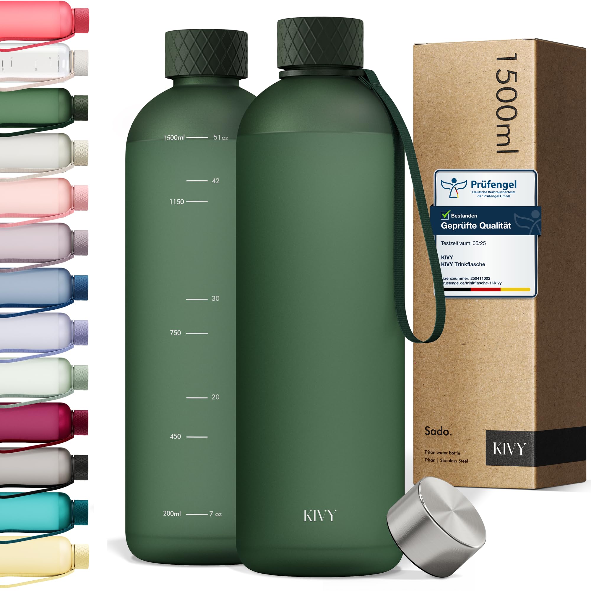 KIVY Tritan-Wasserflasche 1,5 Liter - Kohlensäure geeignet & Auslaufsicher - Für Sport, Schule & Büro - Trinkflasche 1,5 Liter - Sport Trinkflasche Gym - Wasserflasche Sprudel geeignet