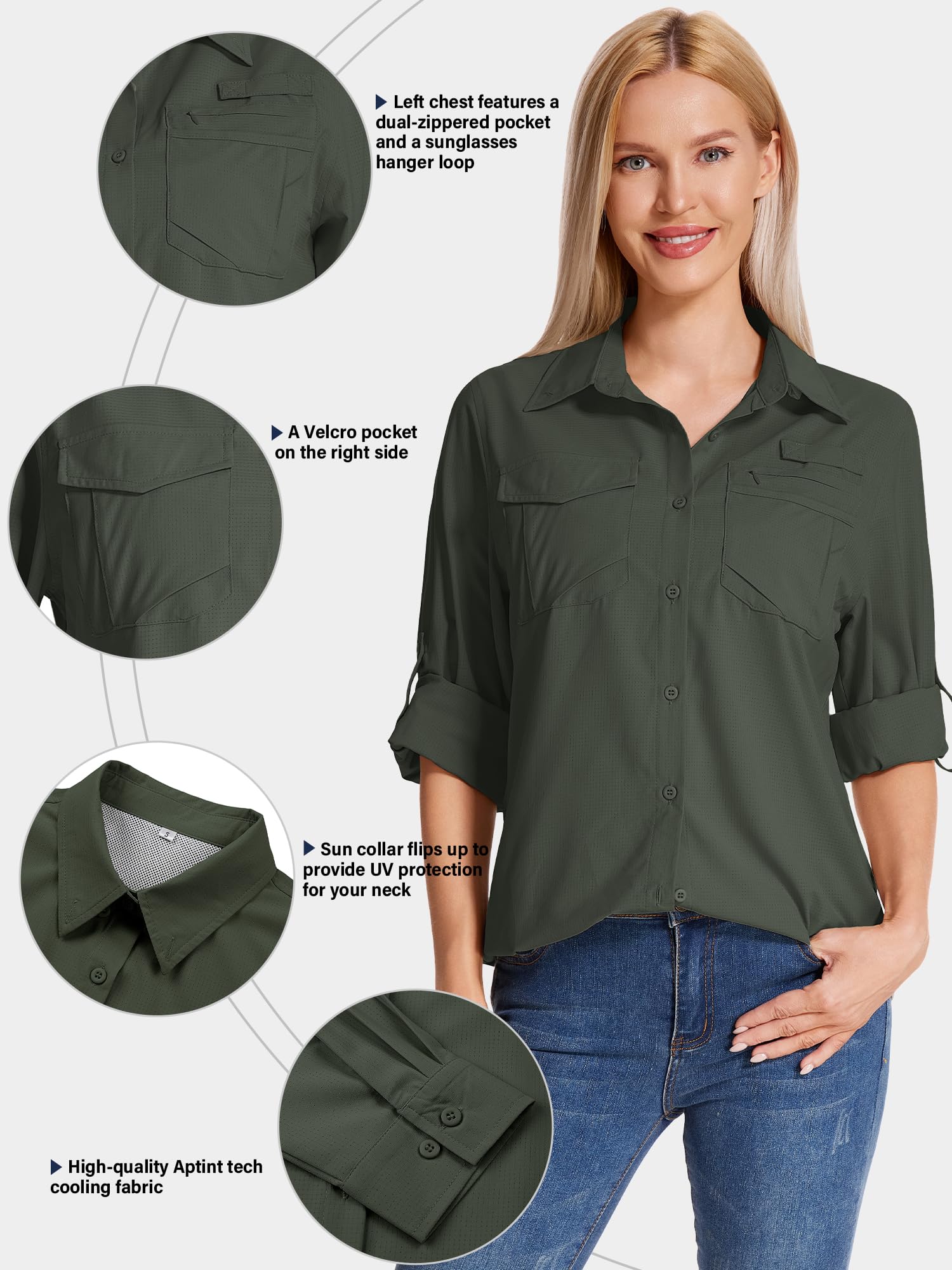 Chemises de protection solaire UV UPF 50 à manches longues pour femme, chemise de randonnée, safari, pêche, voyage