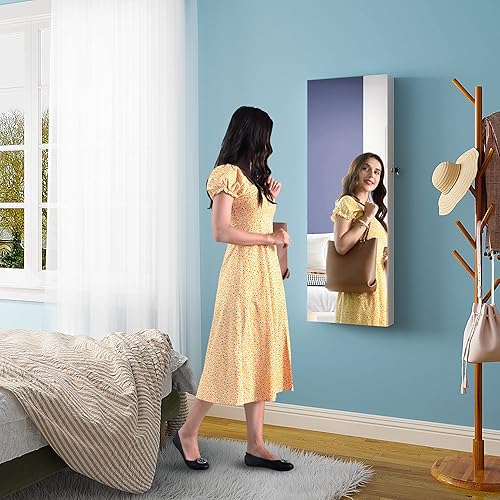 Miniatura 4 de HNEBC Organizador de joyas montado en la pared con 6 luces LED armario de joyería con espejo armario de joyería de espejo de longitud completa