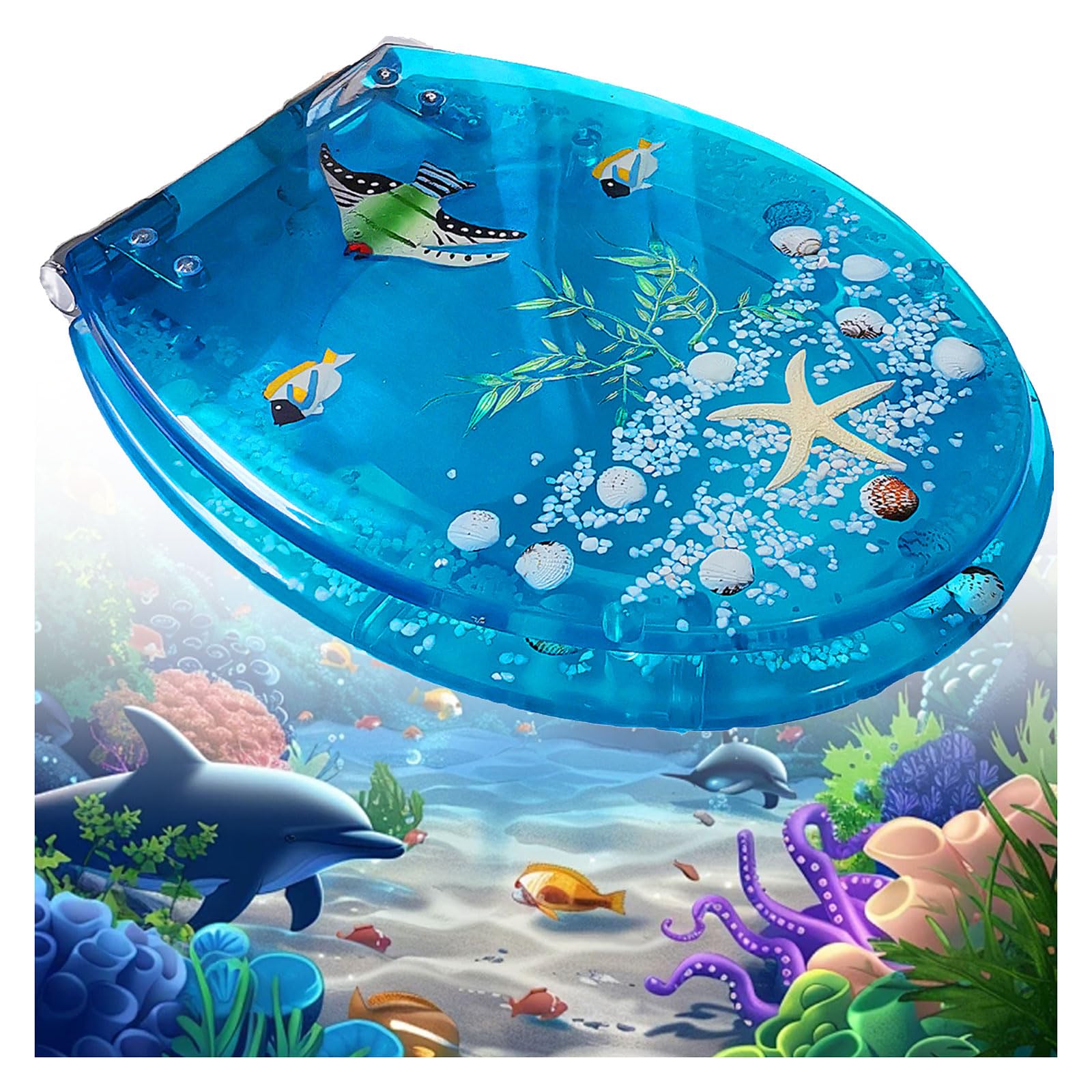 Abattant WC frein de chute universel en V U O motif étoiles de mer bleu