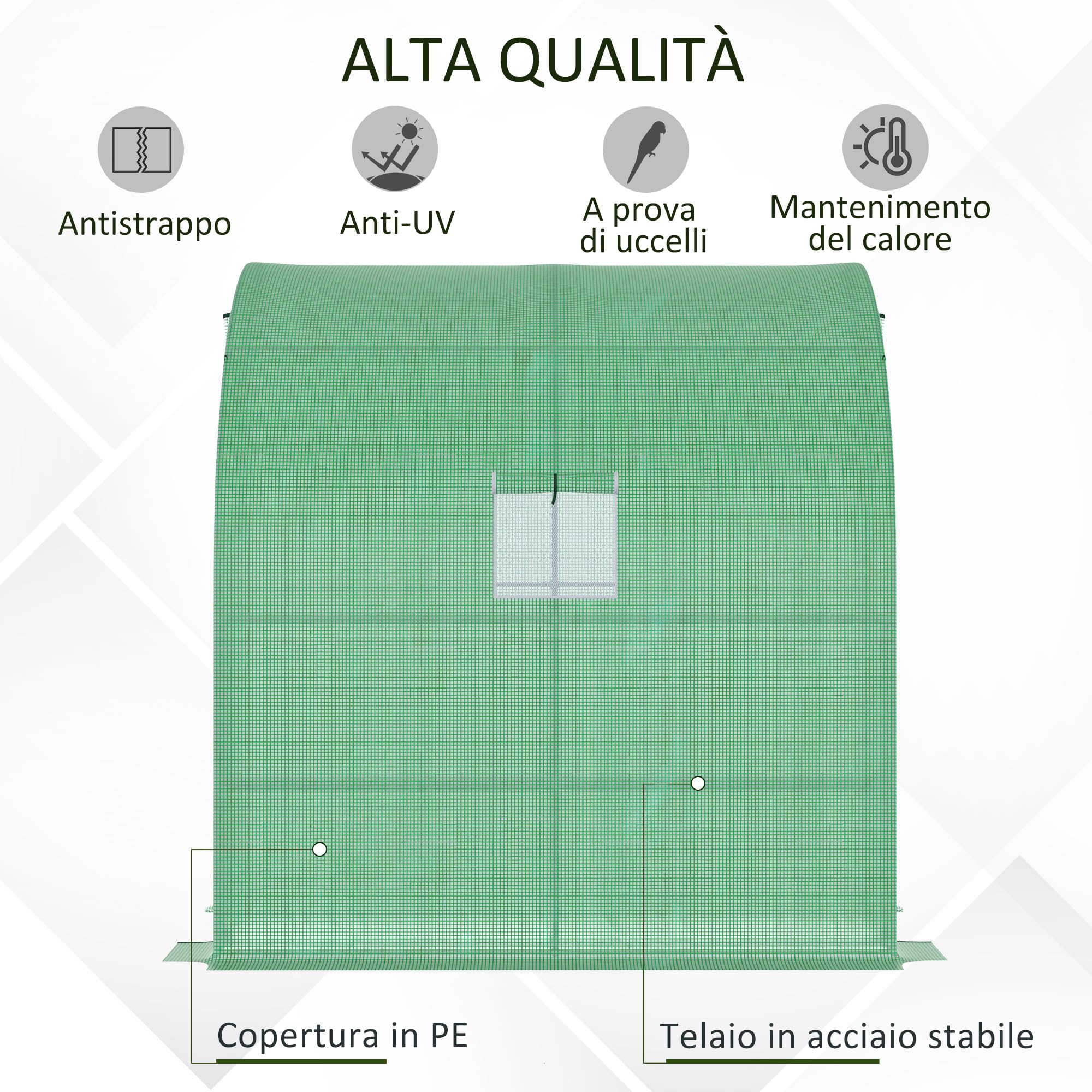 Outsunny Serra da Giardino Addossata 200x100x215cm a 3 Livelli, con 2 Porte Finestre Avvolgibili, Serra per Orto con Struttura in Acciaio e Copertura Plastica, per Orto Verdure Fiori, Verde