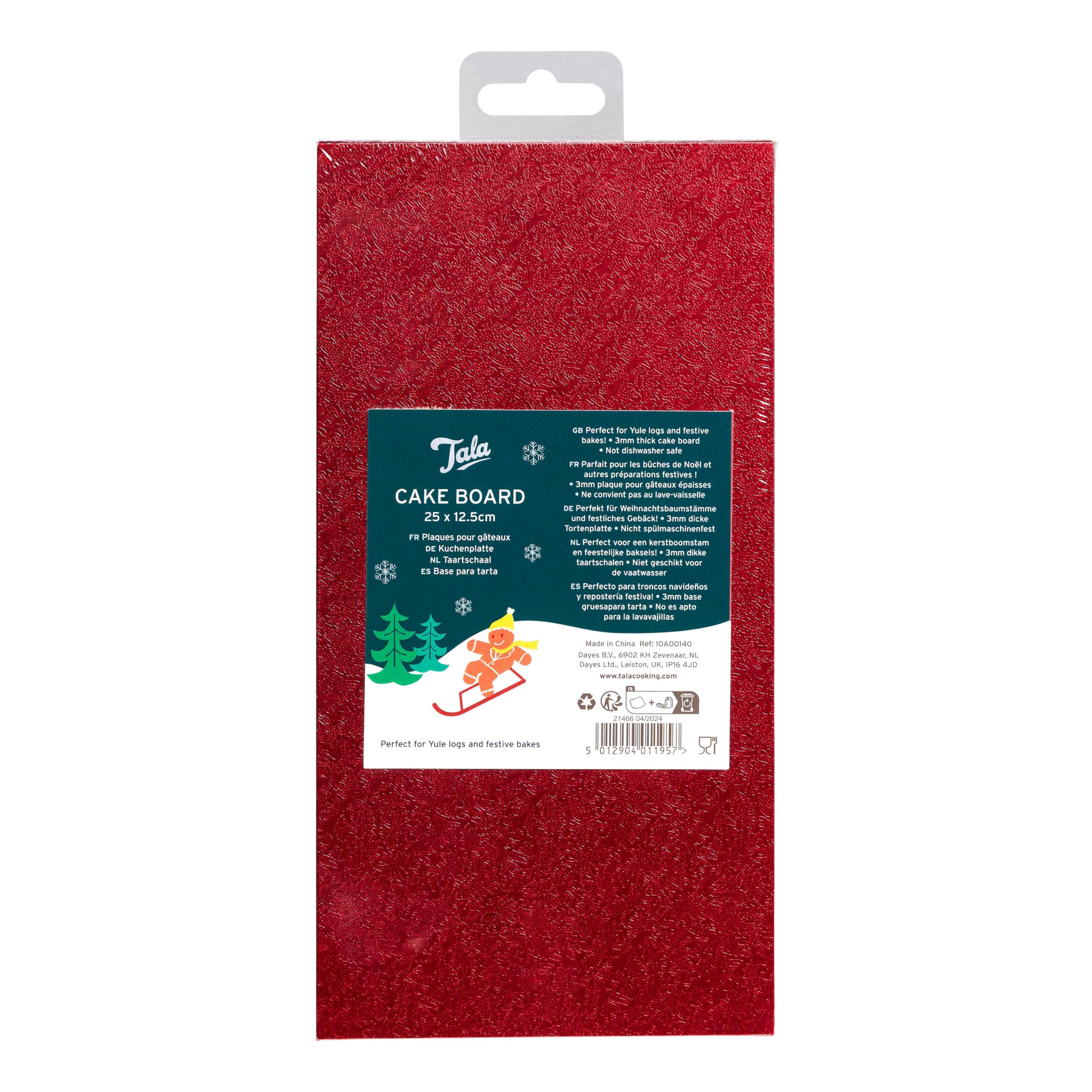 Tala Rectangular Red Foil Cake Board, Perfect for Swiss Rolls, Yule Logs, and Roulades, Measures 25 X 12.5cm