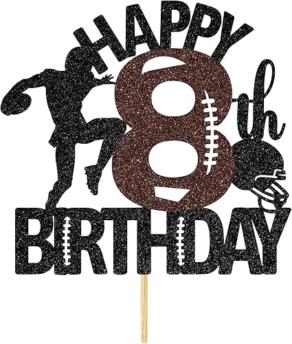 Miniatura 7 de Decoración para tartas de fútbol americano de 8 años, decoración de fiesta de cumpleaños de 8 años para niño