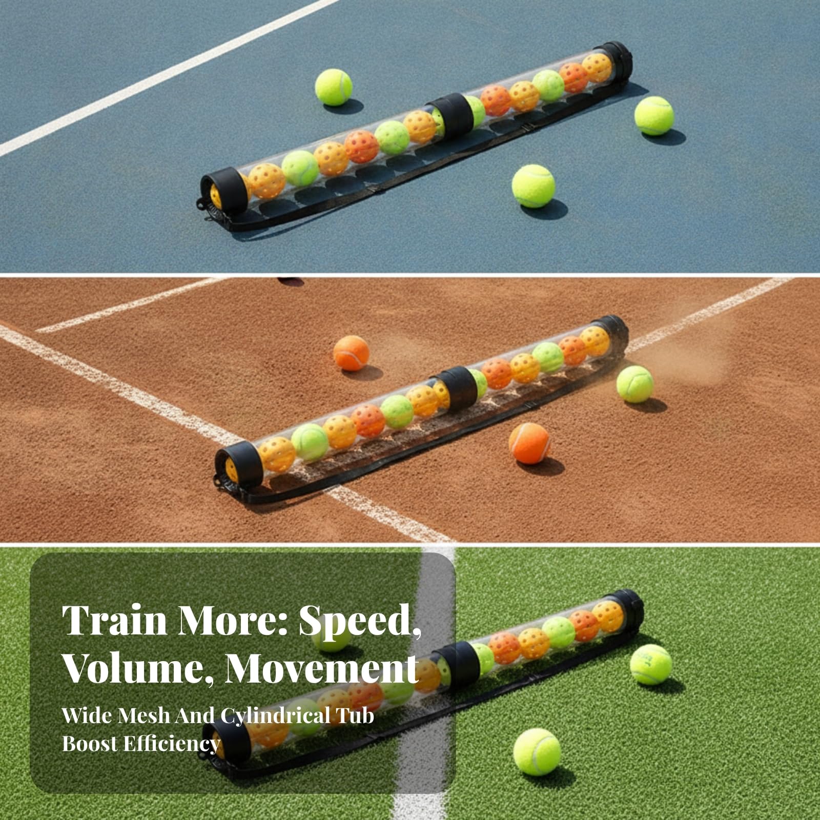 Tubo Raccoglitore di Palline Trasparente | Struttura Leggera da 0,8 Kg, Attrezzatura, per Campi da Tennis, Stile B