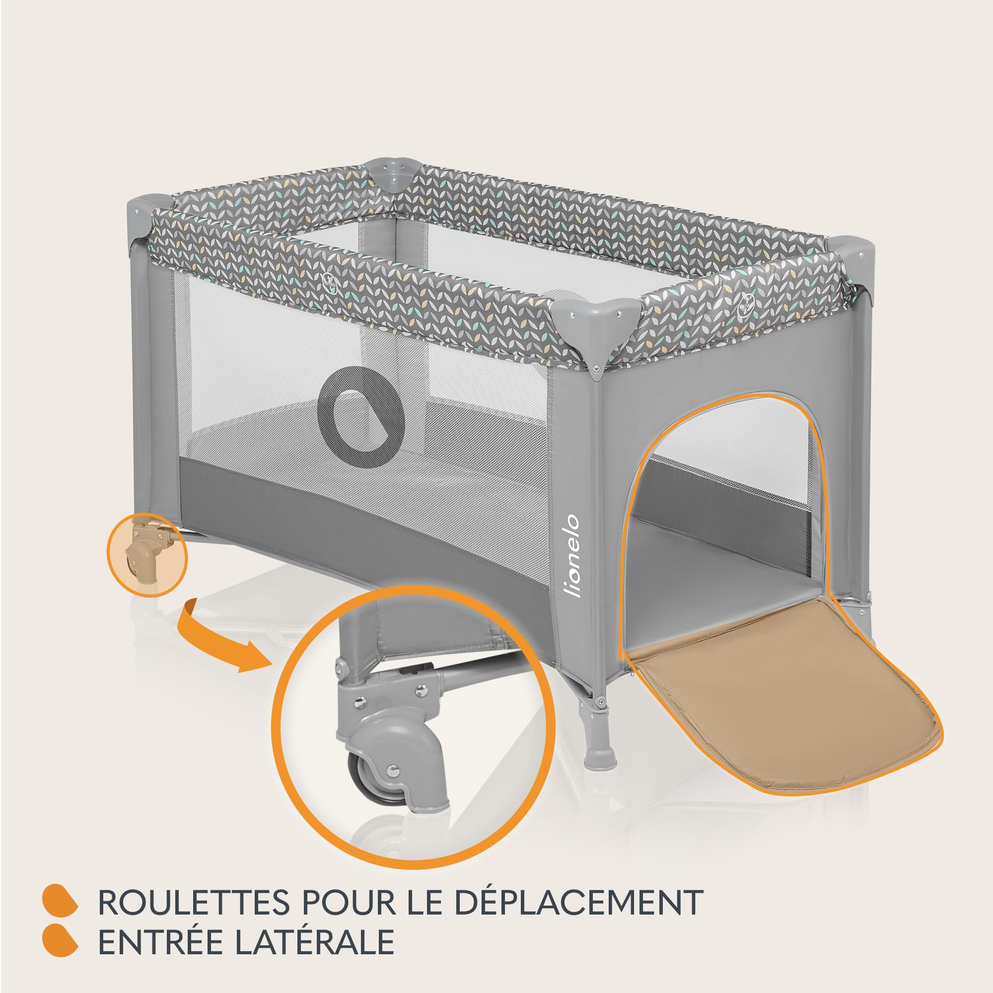 LIONELO Stefi lit bebe bebe jusqu'à 15 kg, entrée latérale, dispositif de protection contre le pliage accidentel LockGuard, système de pliage rapide, sac de transport (GREY)