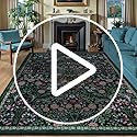 8x10 Area Rugs for Living Room: Floral Washable Rug Vintage Large Soft Boho Non-Slip Carpet Indoor Floor Stain Resistant Carpets for Bedroom Dining Room Farmhouse Nursery Home Office Dark Green