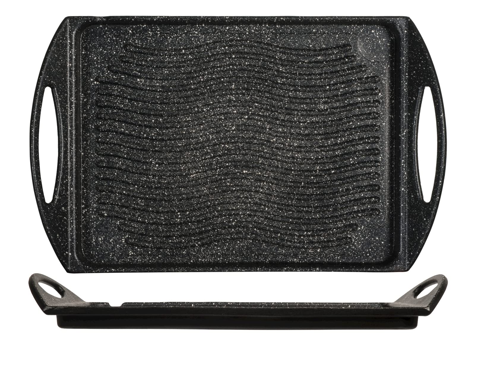 H&H Piastra Rigata Antiaderente Pietra 34X26 Pentole E Preparazione Cucina, Antracite, 34 cm