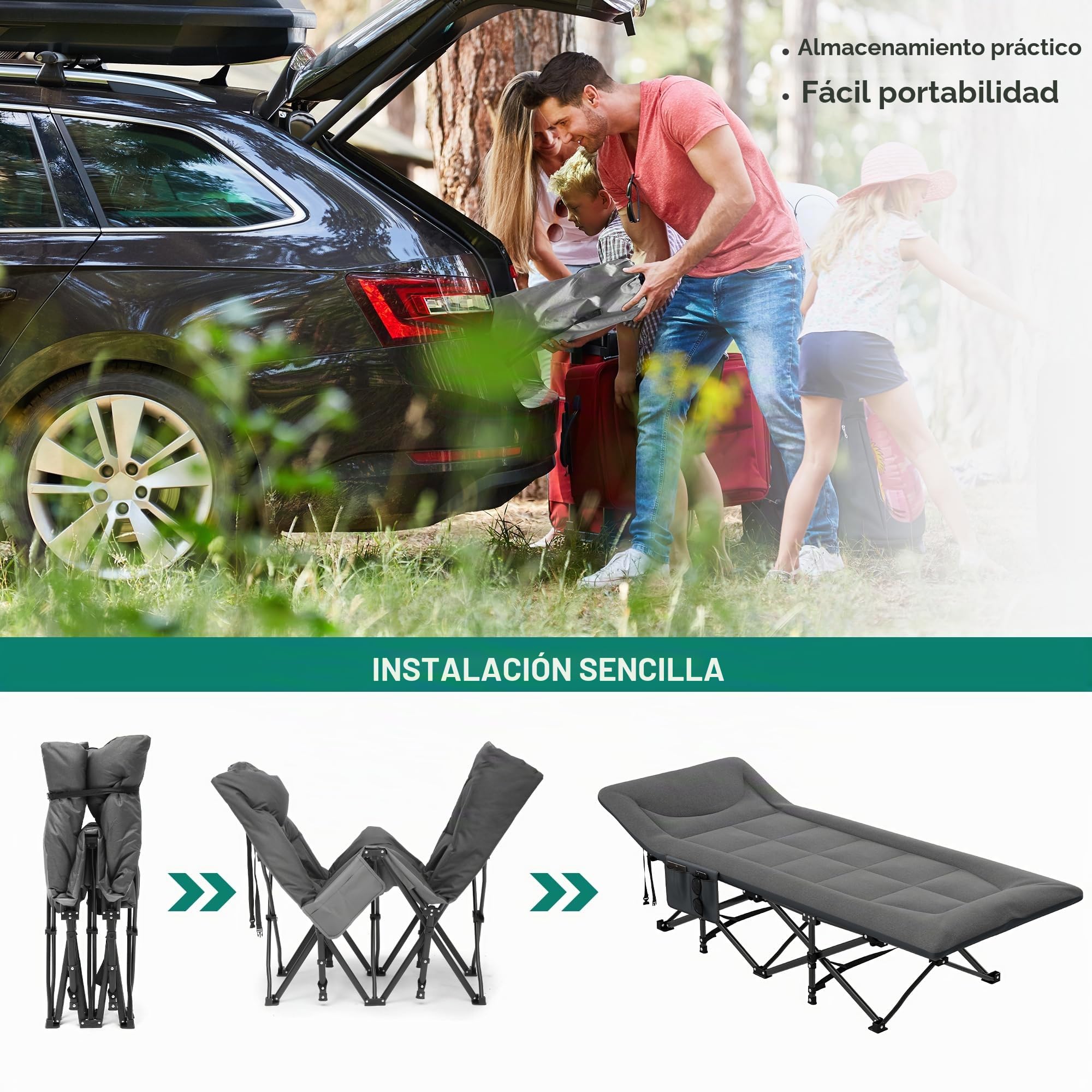YITAHOME Cama de Camping Plegable con Cojín, Cama de Campamento Portátil & Resistente para Trabajo Pesado, Catre Plegable Camping con Capacidad de 250 kg para Viajes/Oficina/Exterior, Gris