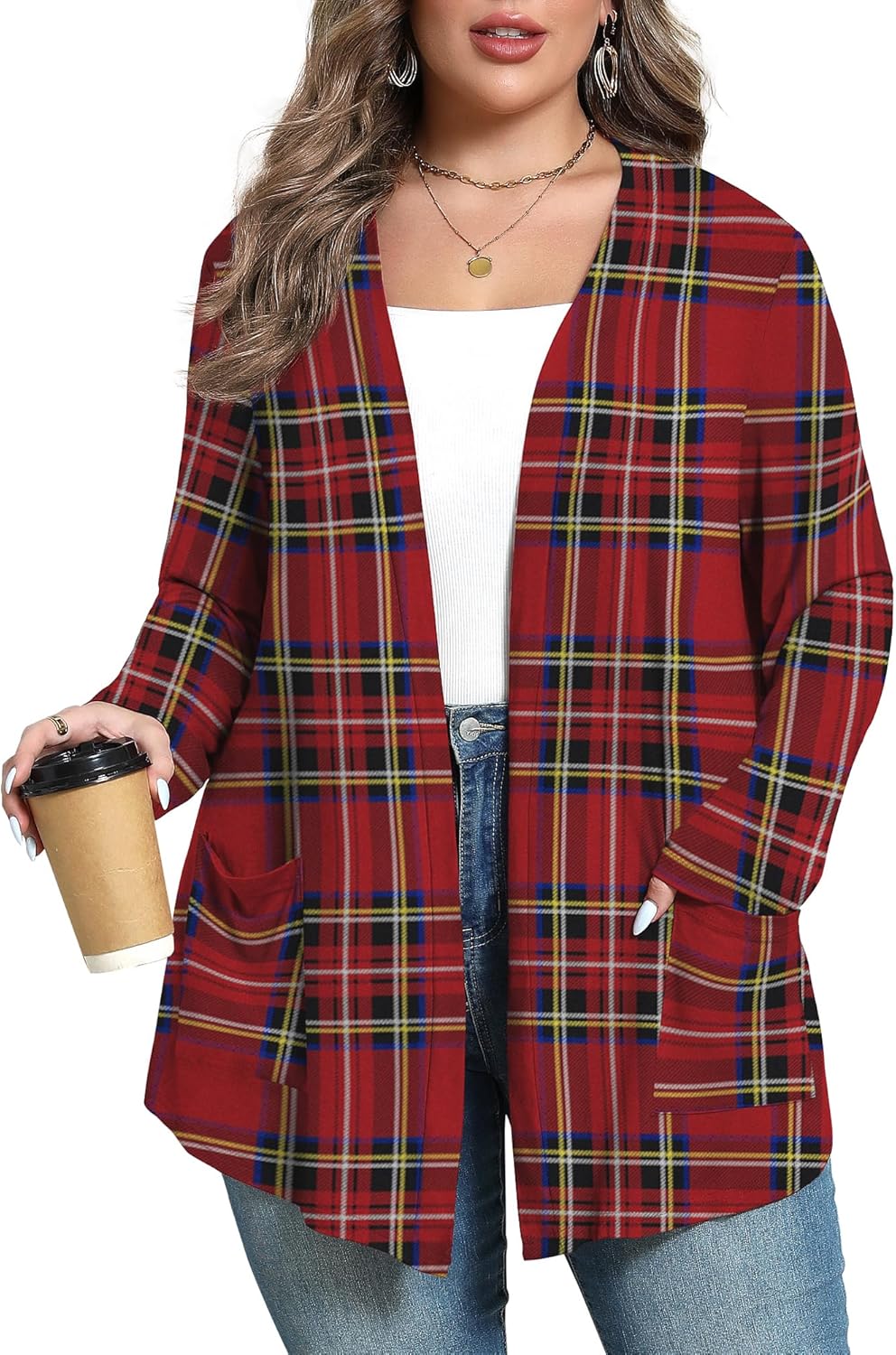 Women's Oversize Cardigans Lightweight Fall Long Sleeve Plus Size Flowy Open Front Shrugs with Pockets