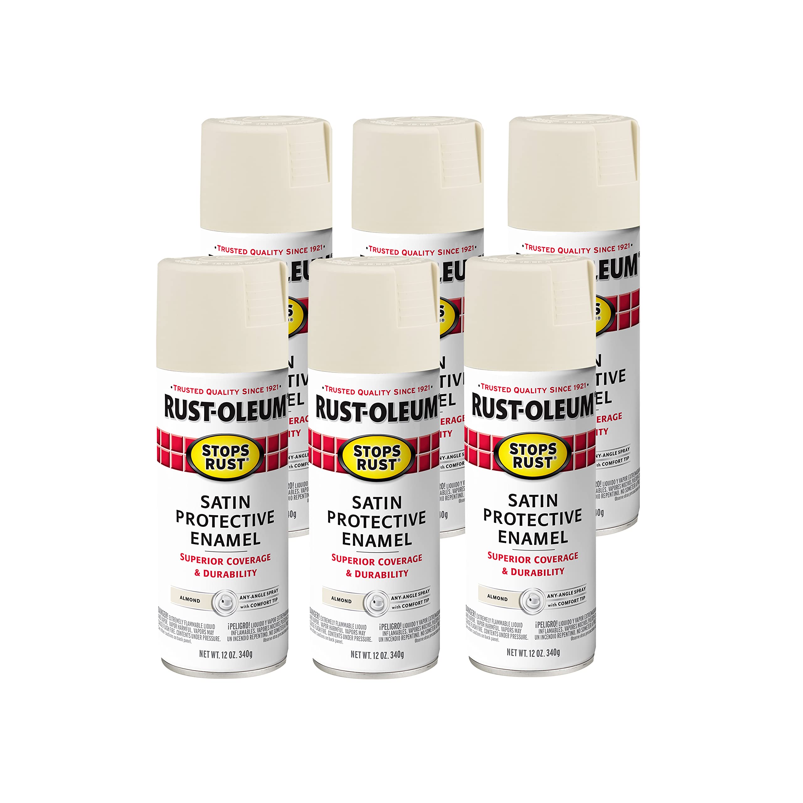 Rust-Oleum 7758830-6PK Stops Rust Spray Paint, 12 Oz, Satin Almond, 6 Pack