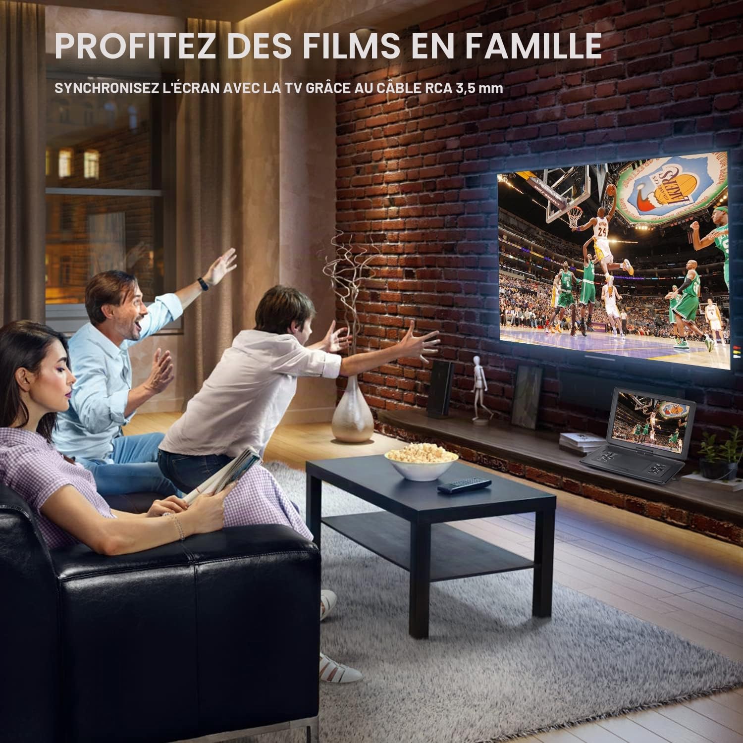 YOOHOO Lecteur DVD Portable 17,9" Écran Pivotant HD 15,6" Batterie Rechargeable Toutes Régions Enfants