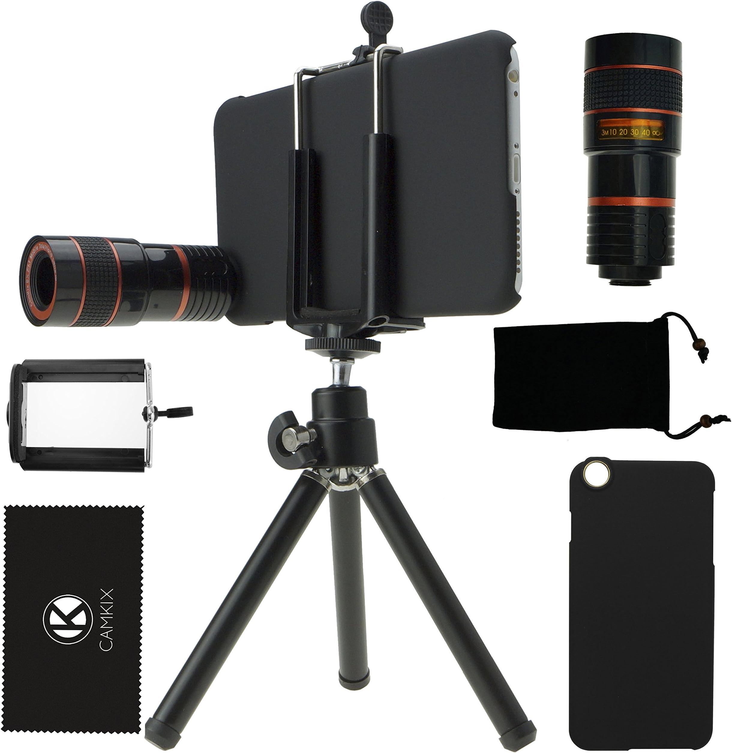 CamKix Camera Lens Kit Compatible wih Apple iPhone 6 Plus / 6S Plus ONLY Including 8X Telephoto Lens/Mini Tripod/Phone Holder/Hard Case/Velvet Bag/Microfiber Cleaning Cloth