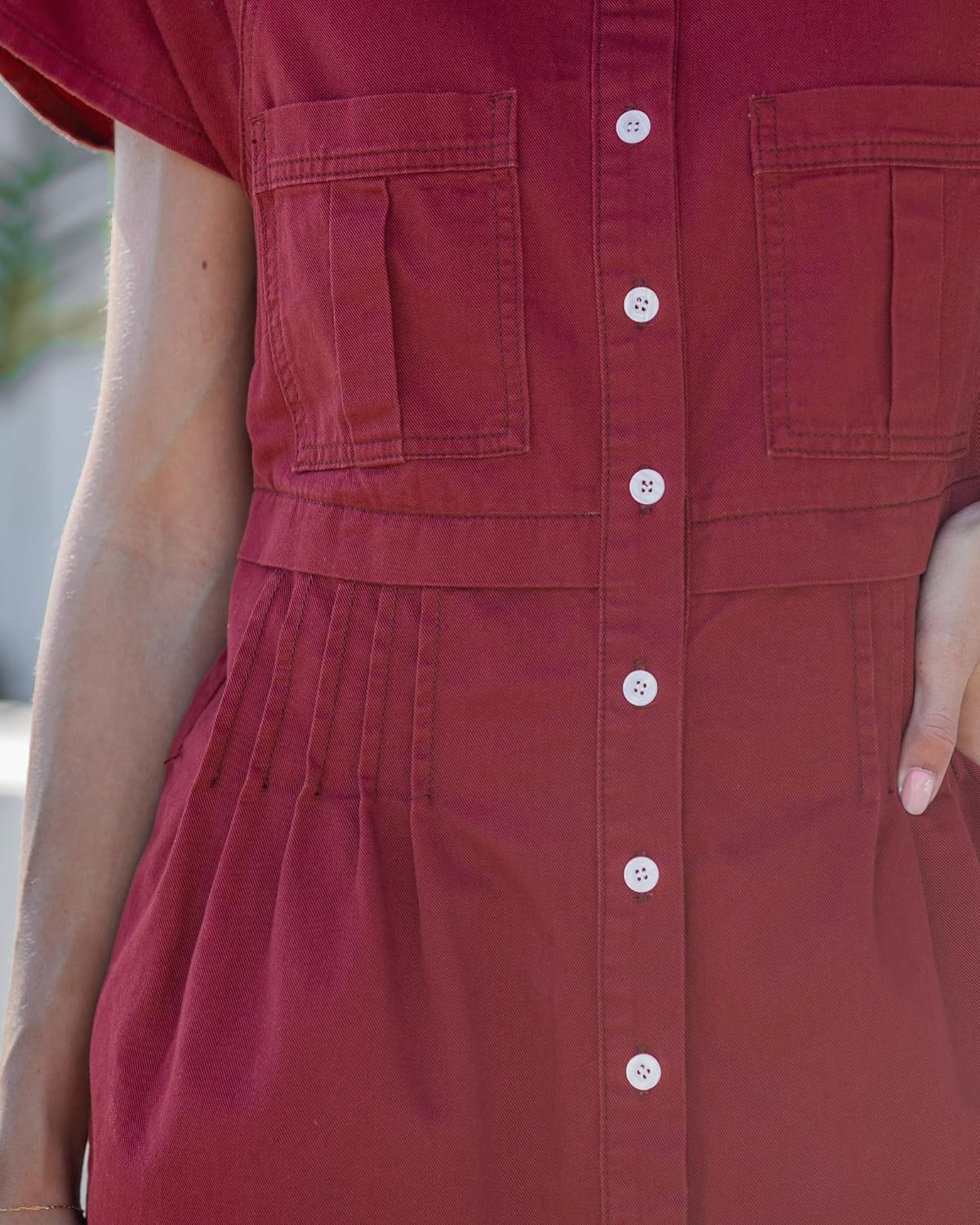 GRAPENT Denim Dresses for Women Short Sleeve Babydoll Pleated Raw Hem Distressed Casual Western Jean Dress with Pockets - Image 4