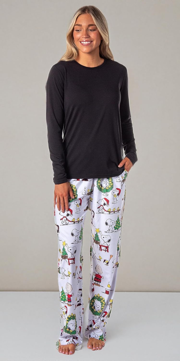 Peanuts Womens' Christmas Charlie Brown Snoopy Santa Sleep Pajama Pants - Image 6
