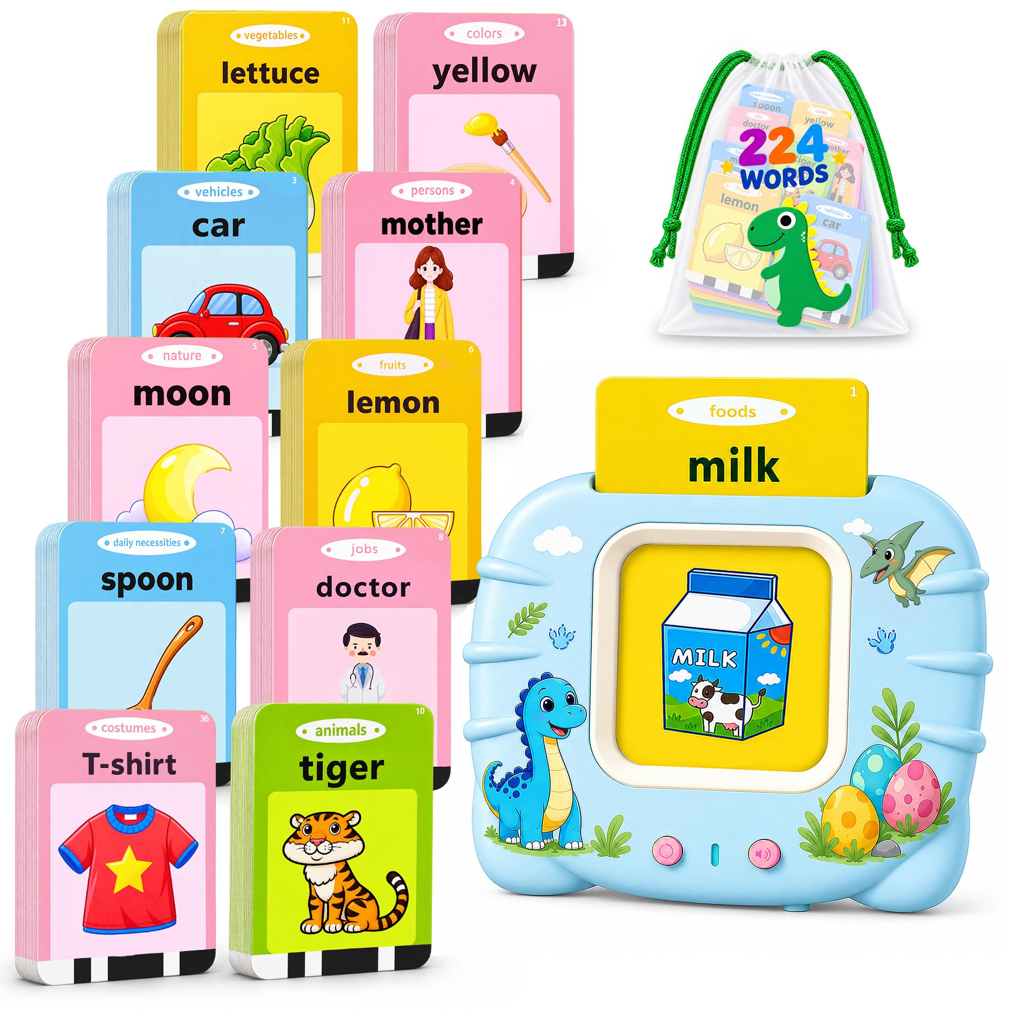 Dinosaur Talking Flash Cards Toddler Toys, 224 English Words