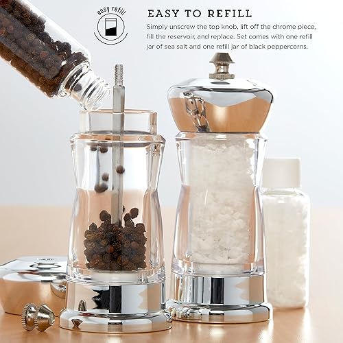 Miniatura 3 de Kamenstein Molinos de especias manuales (juego de 2) - Mecanismo de molienda de cerámica ajustable - Prellenado con sal marina y granos de pimienta