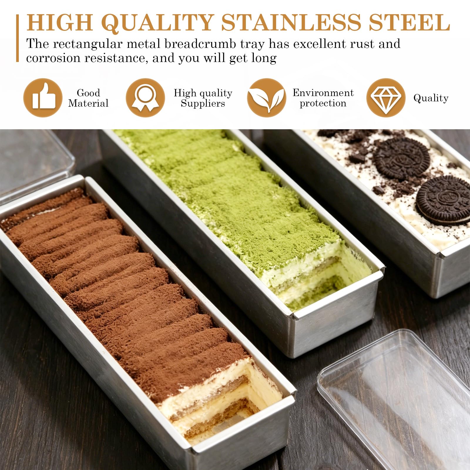 Moule à tiramisu en acier inoxydable - Rond - Rectangulaire - Réglable - En acier inoxydable - Anti-adhésif - Couvercle transparent - Fond amovible - Pour la maison et la restauration - 40 x 10 x 6 cm