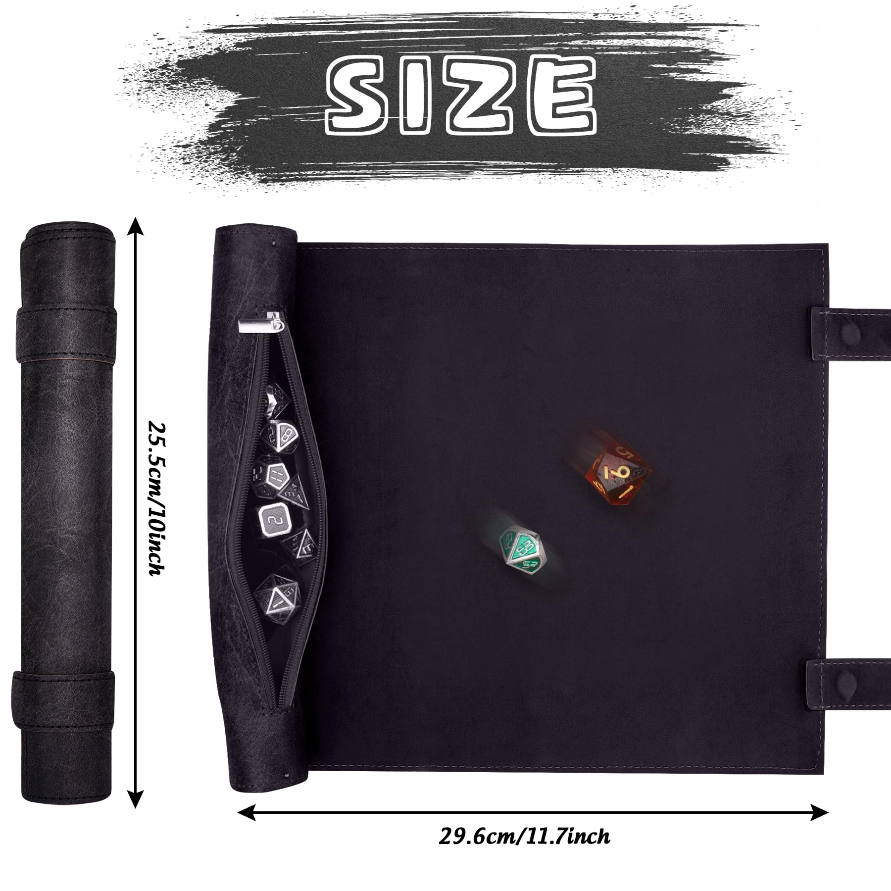 SIQUK 2 Piezas Tapete para Dados 2 en 1 Bandeja de Dados Plegable Bolsa Almacenamiento Tablero Dado Cuero PU con Cremallera para DND RPG (Cian, Negro)