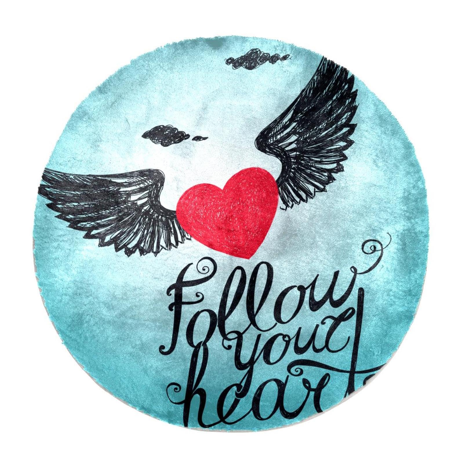 Tapis à poils longs rond doux 60 cm salon chambre Follow Your Heart