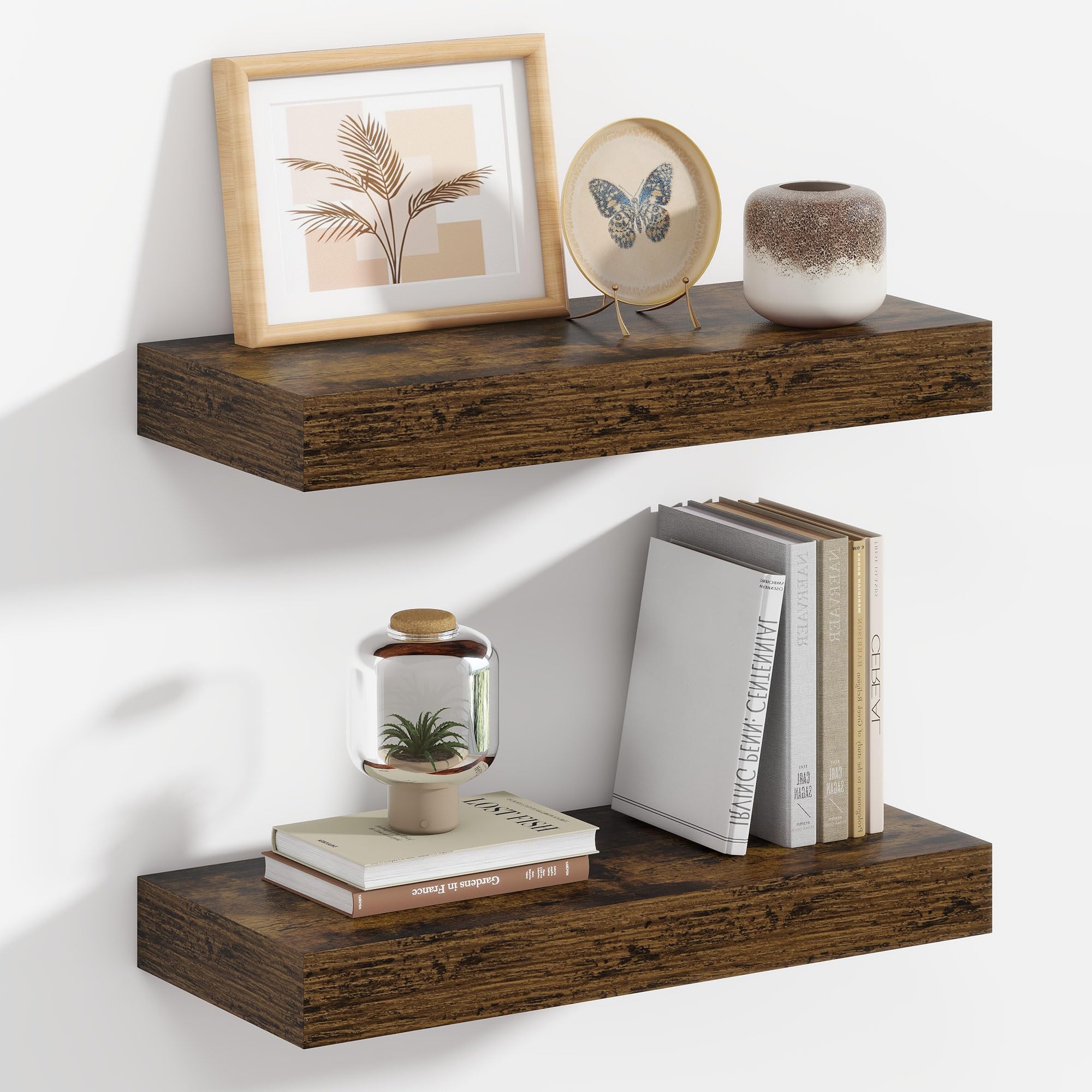 Heimlove Floating Shelves, Set of 2, 40cm, Vintage Brown