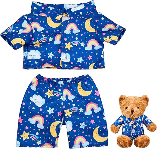 2 Pcs PJ's Bear Clothes Outfit, Fit Most 12-16 Inch Bears Stuffed Clothes Pajamas Plushy for Stuffed , Pre Kindergarten Toys(Blue,Pajamas)