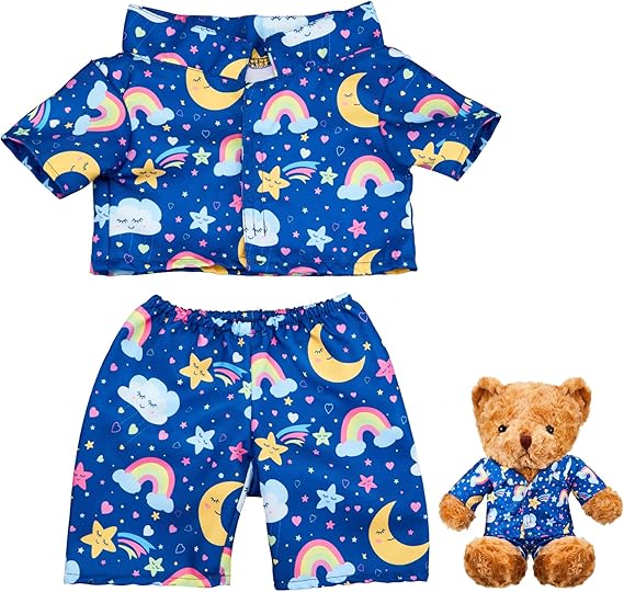 2 Pcs PJ's Bear Clothes Outfit, Fit Most 12-16 Inch Bears Stuffed Clothes Pajamas Plushy for Stuffed , Pre Kindergarten Toys(Blue,Pajamas)