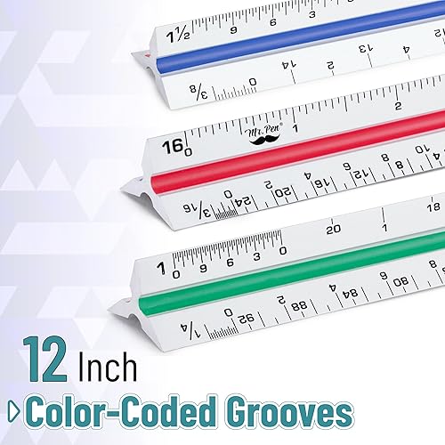 Miniatura 2 de Mr Pen Regla de escala triangular arquitectónica de aluminio para planos dibujos codificadas por colores 12 pulgadas