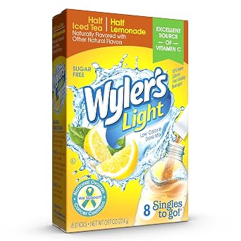 Wylers Light Water Drink Mix, Singles To Go, Half Iced Tea & Half Lemonade, 1 Box, 8 Sticks Per Box 8 Sticks Total