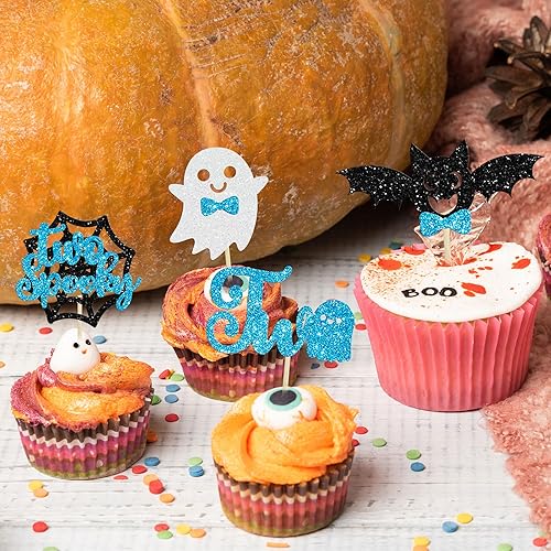 Miniatura 103 de Ephlyn 24 adornos para cupcakes de Halloween con purpurina para Halloween, murciélagos, calabaza, fantasma, decoración de cupcakes para temática