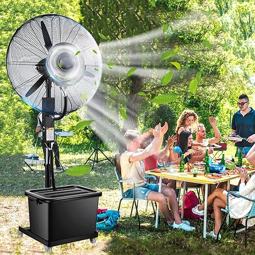 WOLWES Ventilador de nebulización portátil, ventilador de niebla fría, ventilador de pedestal industrial, 28 pulgadas32 pulgadas, con tanque